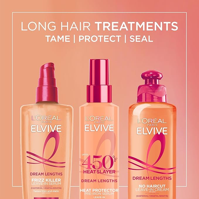 L'Oreal Paris Elvive Dream Lengths Heat Slayer Pre-Iron Spray Leave-In, 4.4 Ounce | 4.4, Ounce