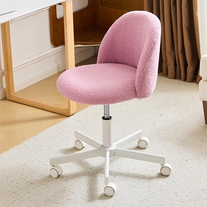 VINGLI Candy Chair Armless Cute Desk Chair,Comfy Small Office Chair with Wheels,Vanity Chair Lumbar Support,Teddy Adjustable Rolling Swivel Computer Task Chair for Home Office,Bedroom,Lilac Purple