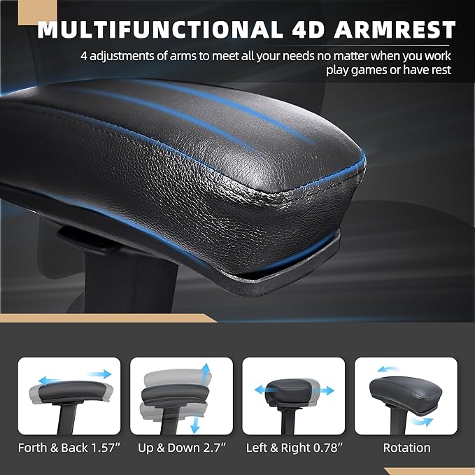 500LBS Big and Tall Office Chair with 4D Armrests & Adjustable Backrest, Heavy Duty Office Chair for Heavy People, Memory Foam Seat Filling Springs, Black