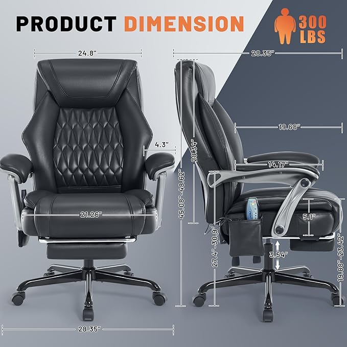 Massage Office Chair with Heating Function & Footrest, 6-Point Vibration, Ergonomic Executive Reclining Desk Chair with Padded Seat for Relaxation, Comfort & Stress Relief