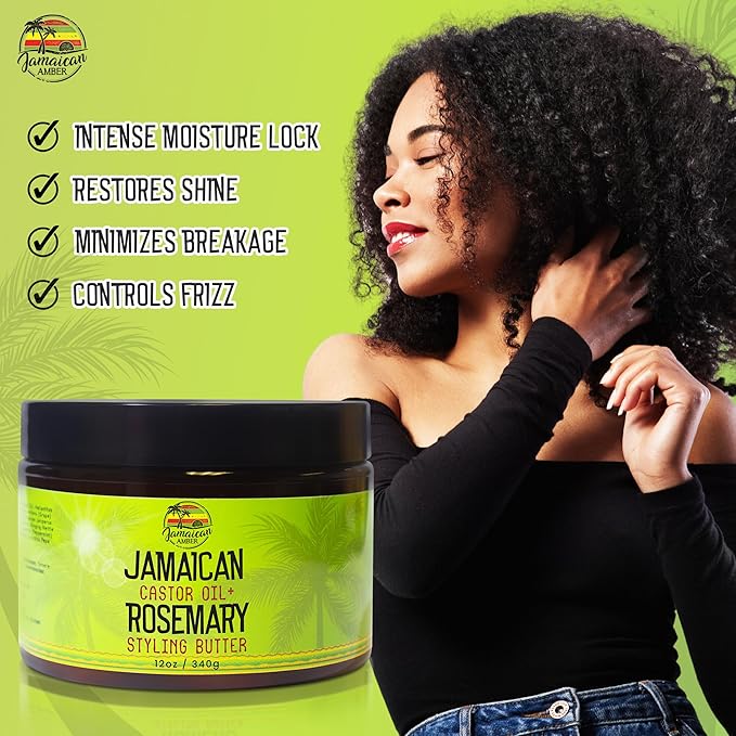 JAMAICAN Ambre Rosemary Hair Styling Gel - 12 fl oz - with Castor Oil for Strong, Damage-Preventing Hair Locks - Nourishing and Promote Hair Strength