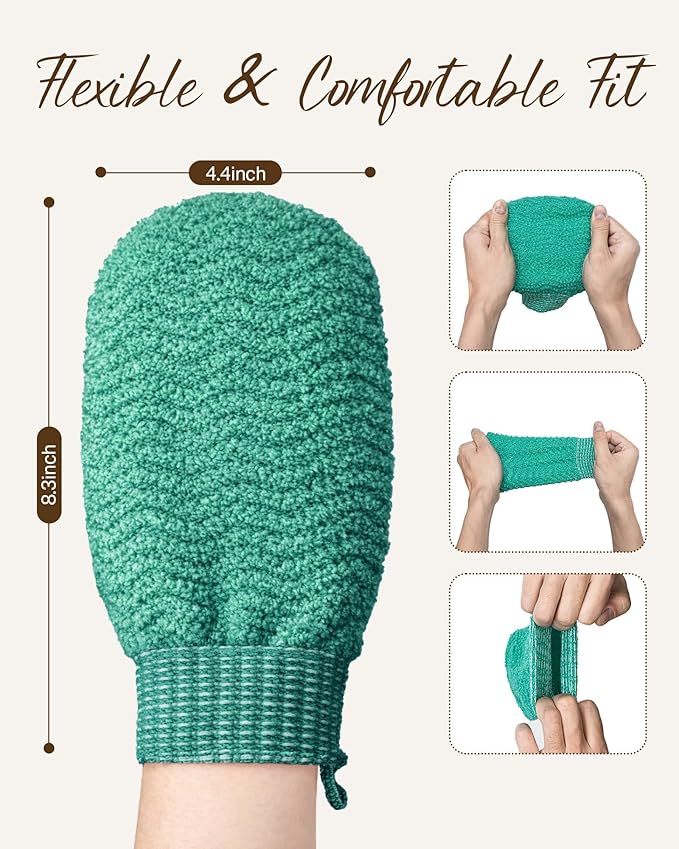 Exfoliating Gloves 2 Pack, Wave Texture Exfoliating Mitt for Dead Skin Remover, Body Scrub Gloves for Bath Shower, Korean Exfoliating Mitt, Loofah Alternative Body Scrubber for Women & Men