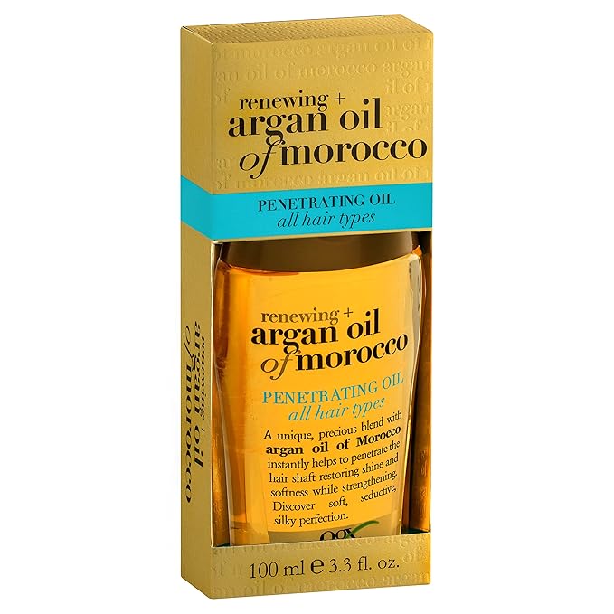 OGX Renewing + Argan Oil of Morocco,Cold-Pressed Argan Oil for Hair Penetrating Treatment & Shine,Moisturizing & Strengthening Silky-Oil for All Hair Types,Paraben-& Sulfate Free,3.3 fl oz,(Pack of 2)
