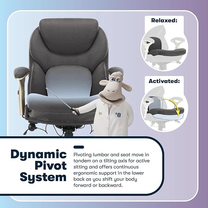 Serta Claremont Ergonomic Executive Office Chair with Back in Motion Technology, Adjustable Mid Back Desk Chair with Lumbar Support, Fabric, Dark Gray