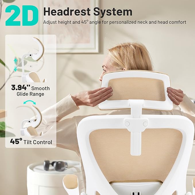 AreShark Office Chair - Ergonomic Desk Chair Breathable Mesh Chair with 2D Headrest & Adjustable Lumbar Support - Executive High Back Rolling Swivel Computer Gaming Chair with Wheels Flip-up Armrests