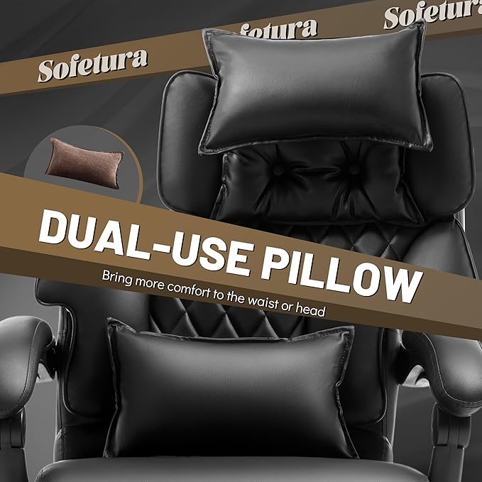 Massage Office Chair with Foot Rest,6 Points Vibration & Heat Executive Office Chairs for Heavy People,500LBS Big and Tall Office Chair,Ergonomic Reclining Desk Chair,Dual-Use Pillow,Black