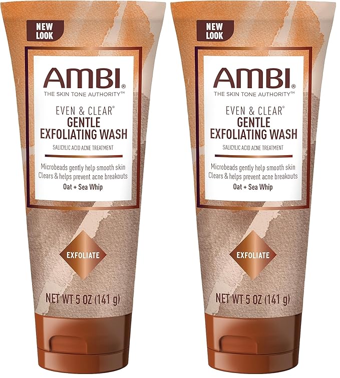 Ambi Even & Clear Gentle Exfoliating Wash with Oat and Sea Whip,Salicylic Acid Acne Treatment,Helps Clear & Prevent Breakouts,Exfoliates to Help Smooth Skin Tone-& Texture,5 Ounce,(Pack of 2)