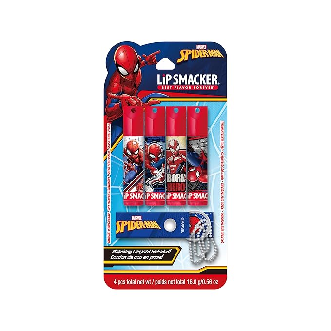 Lip Smacker Lip Balm & Lanyard Duo - Flavored Moisturizing, Smoothing Soft Shine, Hydrating & Protecting Fun Tasty Flavors, Cruelty-Free & Vegan - Spiderman