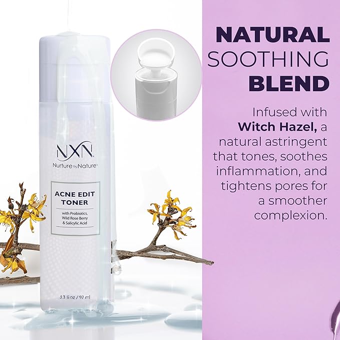 NxN Acne Facial Toner with Salicylic Acid, Witch Hazel, Probiotics & Natural Multi-Fruit Extracts Alcohol Free Treatment for All Skin Types