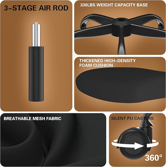 Ergonomic Office Chair - High Back Desk Chair with Adjustable Lumbar Support, Breathable Mesh Back, 330LBS Capacity, Easy Assembly, for Home Office Executive Computer Task
