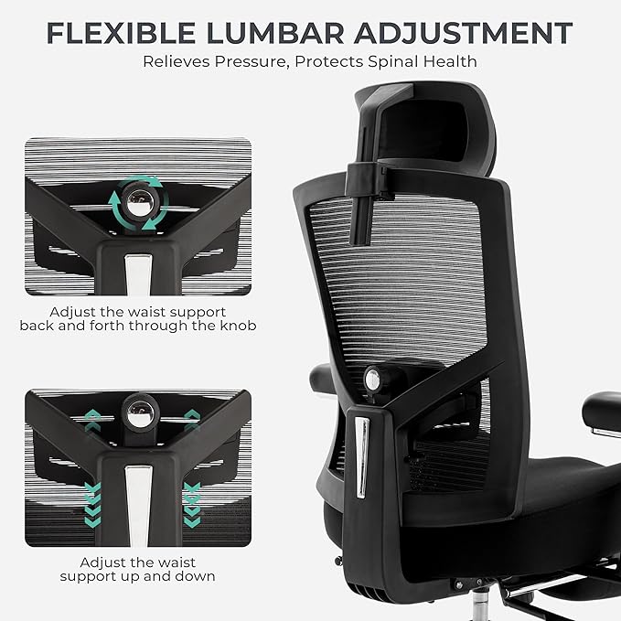Big and Tall Office Chair 700lbs with Ergonomic W Wide Thick Seat Cushion, Oversized Mesh Desk Chair with Adjustable Lumbar for Heavy People, Computer Chair with 4D Armrest Headrest
