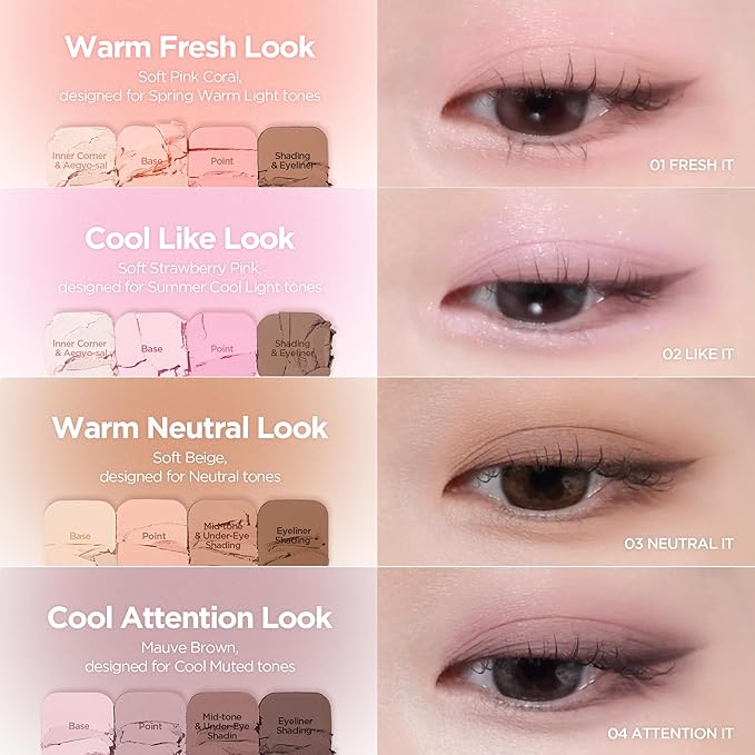 lilybyred Mood It Palette | 4-Shade Korean Eyeshadow Palette, Pre-Matched Personal Tone, Soft Blending, Buildable Coverage, Matte & Shimmer Finish, Daily Wear, Compact Size, 0.11 oz. (01 Fresh It)