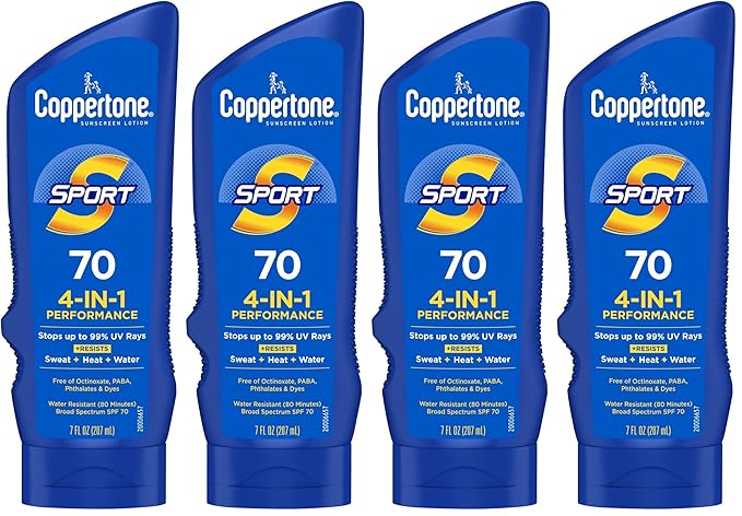 Coppertone Sport Sunscreen Lotion,Broad Spectrum SPF 70 Sunscreen Multi Pack,7 Fl Oz,(Pack of 4)