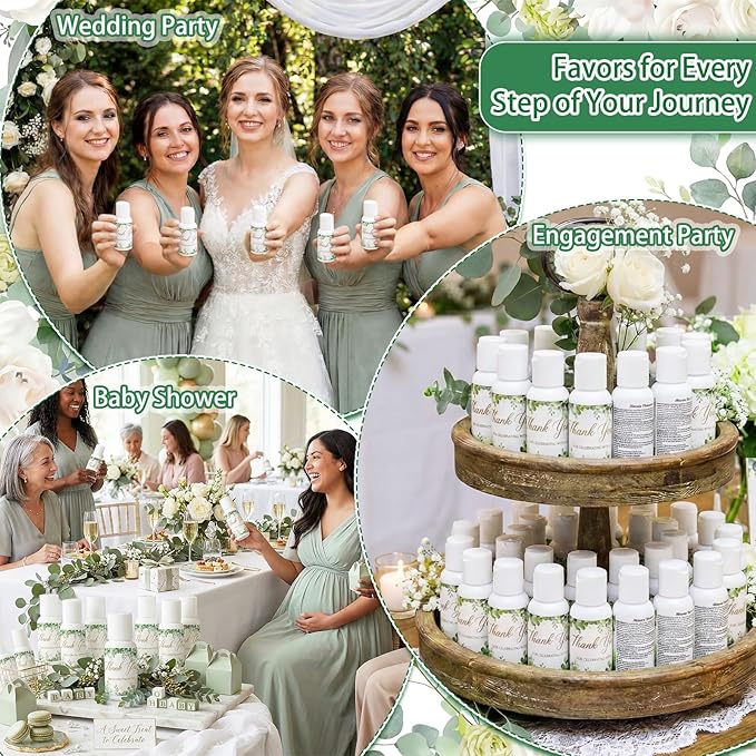 24 Pcs Sage Green Wedding Decor Travel Size Mini Sunscreen Bulk Spf 30+ Thank You Gifts Wedding Favors for Guest Eucalyptus Floral Small Sunscreen for Bridal Shower Souvenirs, 1 Fl. oz