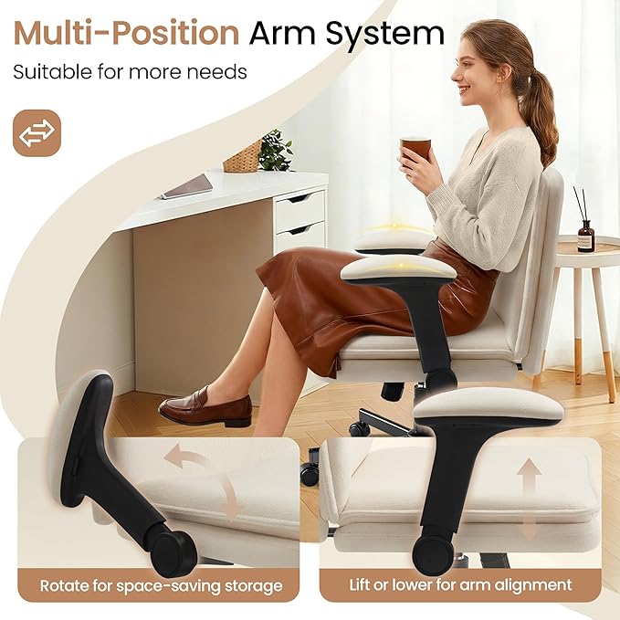 Criss Cross Office Chair with Wheels - Wide Seat Criss Cross Desk Chair with Flip-up Arms and Thick Cushion - Comfy Tilting Swivel Rolling Vanity Chair for Home Office Bedroom Apartment