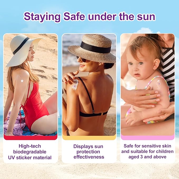 UV Detection Stickers for Sunscreen with advanced UVB and UVA detection technology Preventing Sunburn for Kids and Adults (16Count) Changes Color When Time To Reapply Your SunScreen