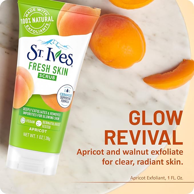 St. Ives Apricot Scrub Exfoliant, Travel-Size – Fresh Skin Exfoliating Apricot Facial Scrub, 1 Oz