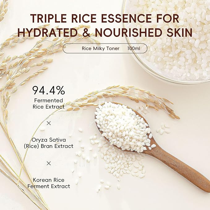 Milky Rice Toner for Face, Rice Toner Korean Facial Deep Hydrating Toners with Oryza Sativa Bran Extract Glow Glass Skin Moisturizing Soothing Sensitive Skin 3.38 Floz
