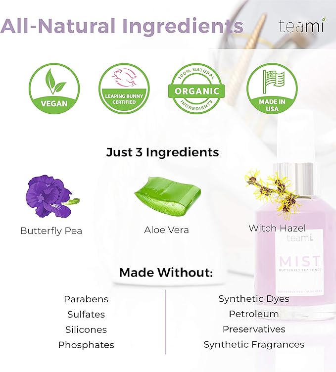 Teami Face Mist Spray Toner - Hydrating Alcohol Free Makeup Setting Spray - Perfect for Women with Dry, Sensitive, or Oily Skin - with Pore Minimizing Organic Witch Hazel and Hydrating Aloe Vera