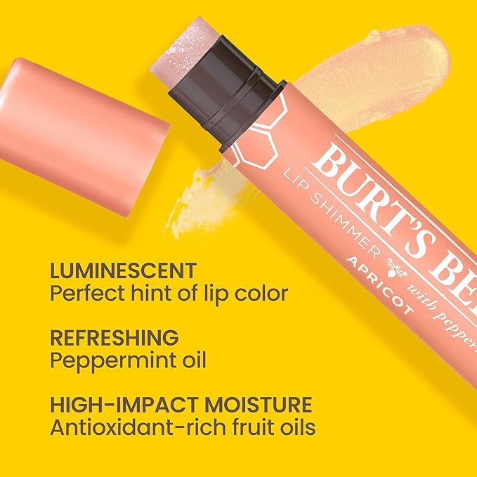 Burt's Bees Lip Balm, Moisturizing Lip Shimmer for Women, for All Day Hydration, with Vitamin E & Coconut Oil, 100% Natural, Apricot, 0.09 Ounce