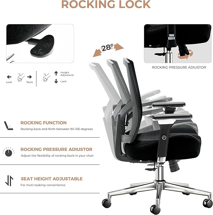 600lbs Big and Tall Office Chair,Oversized Ergonomic Breathable Mesh Desk Chair with W-Shape Thicken Seat Cushion,Computer Chair with Upgraded 4D Armrest,Lumbar Support for Heavy People All Day