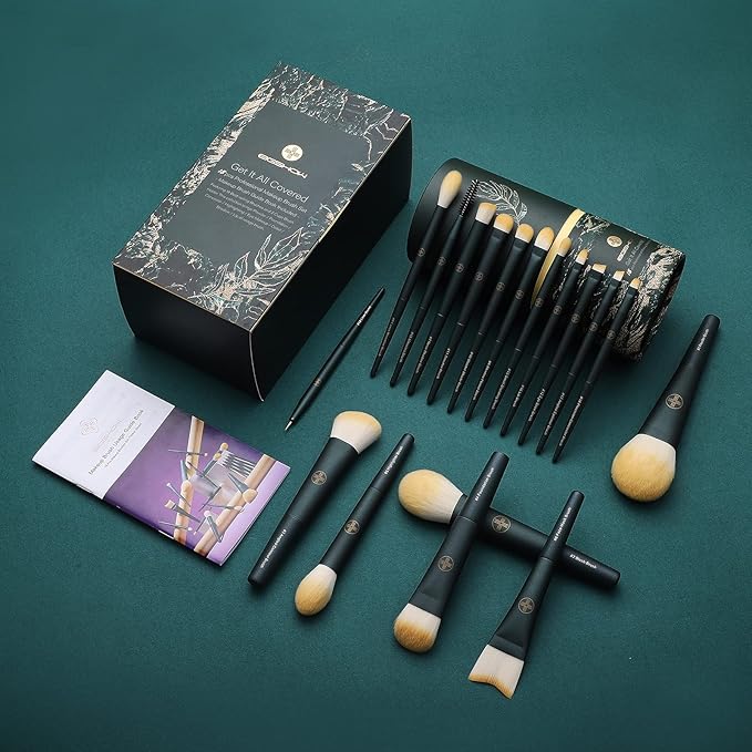 EIGSHOW Makeup Brushes 18pcs Professional Makeup Brush Travel Set with Eco Cylinder 2Cups Holder, Premium Synthetic Foundation Powder Concealer Blush Blending Eye Lip Brush Kit - Cruelty Free