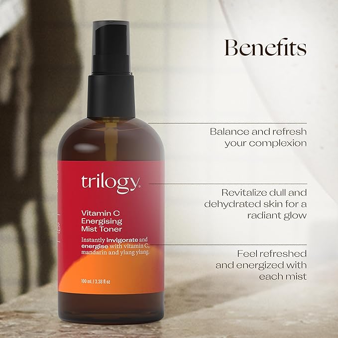 Trilogy Vitamin C Energising Mist Toner, Citrus Refresh, with Mandarin & Ylang Ylang, 3.38 fl oz