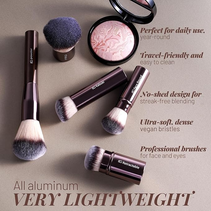 BS-MALL Makeup Brushes Kit – Professional Makeup Tools with Travel Case, Includes Foundation, Powder, Concealer, Lip & Eyeshadow Brushes for Daily Use & Versatile Occasions (Metallic Brown)