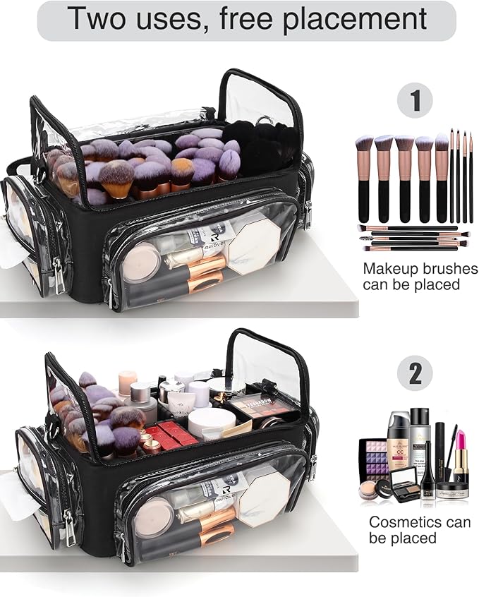 Makeup Brush Case With 4 Mini Bags, Extra Large Makeup Brush Bag XL Professional Makeup Artist Must Haves Travel Case with Stand Up Brush Slots Cosmetic Organizer Bag,with Adjustable Strap