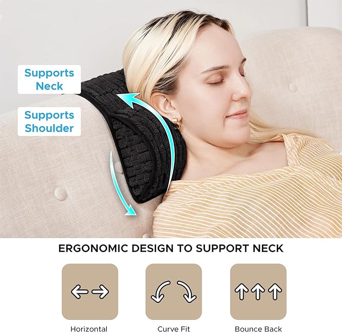 WdFour Headrest Memory Pillow, Support Cushions for Neck, Back or Leg for Sofas, Recliners, Office Chairs, Massage Chairs for Neck Pain Relief and Cervical Support. (Black, 13" Wx5.5 Lx3 D, 1PC)