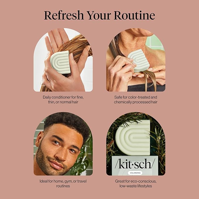 Kitsch Rosemary & Biotin Volumizing Hair Conditioner Bar for Hair Growth & Thickening – Hydrating & Cleansing Hair Conditioner for Women & Men - Paraben, Silicone & Sulfate Free - 2.7 oz