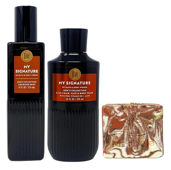 Bath & Body Works Men's Collection My Signature Cologne Mist and Body Wash Duo Set with a Clay and Rosemary Bar Soap - Full Size