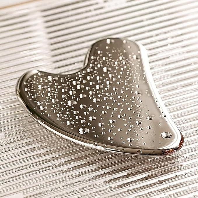 Stainless Steel Gua Sha Facial Tools Guasha for Face Metal Gua Sha Tighten Skin Massage Guasha Beauty Tool for Body Eyes Neck Massager with Travel Pouch Skin Care Gifts (Silver)