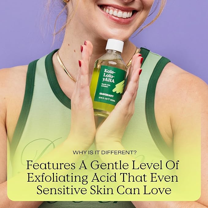 KraveBeauty Kale-Lalu-yAHA Exfoliating Toner, Smooths Texture, Evens Skin Tone, and Unclogs Pores, Gentle AHA Liquid Exfoliant with Glycolic Acid & Kale Extract, Fragrance Free, 200 mL