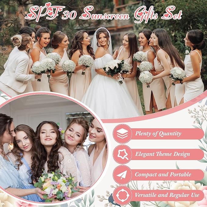 24 Pcs Mini Sunscreen Bulk for Summer Wedding Party Spf 30 Water Resistant Sunscreen Lotion Bulk 1oz Travel Size for Thank You Gifts Wedding Party Supplies(Skin Color Cream,Floral)