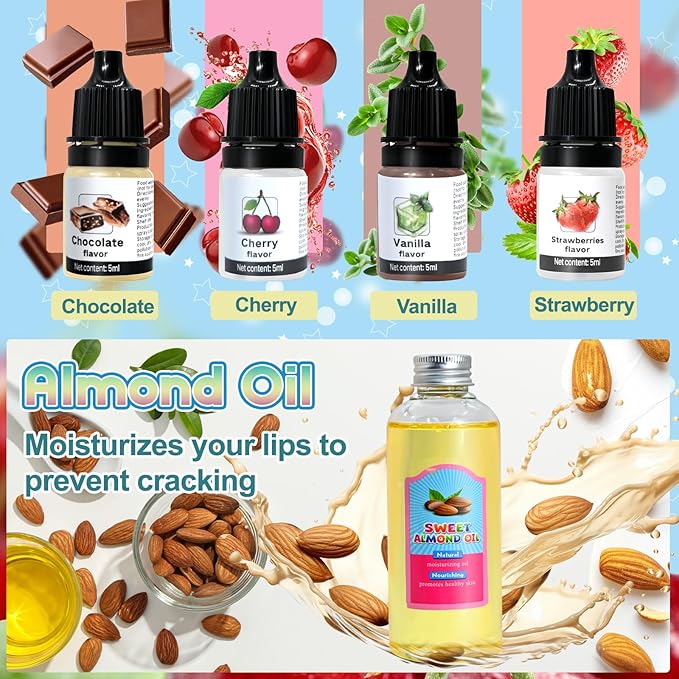JUYRLE DIY Lip Balm Kit - Make Your Own Natural Beeswax Lip Balm with Containers, Moisturizing Base, Perfect for Kids and Adults