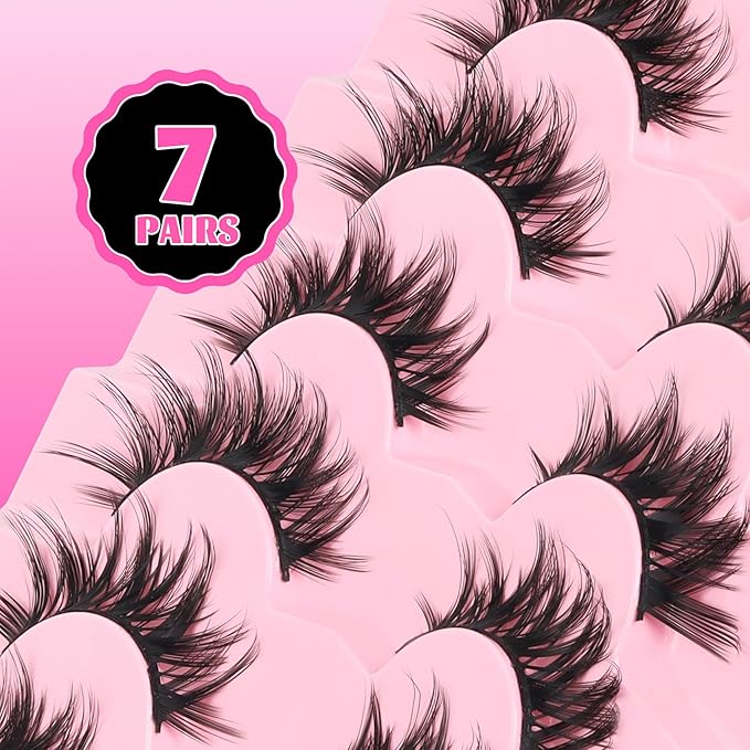 Veleasha Lashes Manga Eyelashes Cat Eye Lashes Crisscross Fake Lash Natural Look Wispy False Eyelashes DIY Spiky Lash Anime Look with Soft Cotton Band 100% Handmade 7 Pairs Pack (Mermaid)