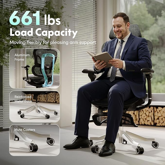 FLEXISPOT ErgoX Max Ergonomic Office Chair with footrest Black - Aluminum Alloy Frame & Base, 661 lb Capacity, 5D Armrests, 4D Adaptive Lumbar & 4D Headrest 1