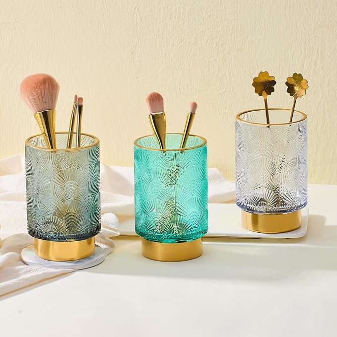 Makeup Brush Holder Organizer,Toothbrush Holders,Desk Pen Pencil Holder,Multifunctional Vintage Glass Brush Cup（A41-7-US）