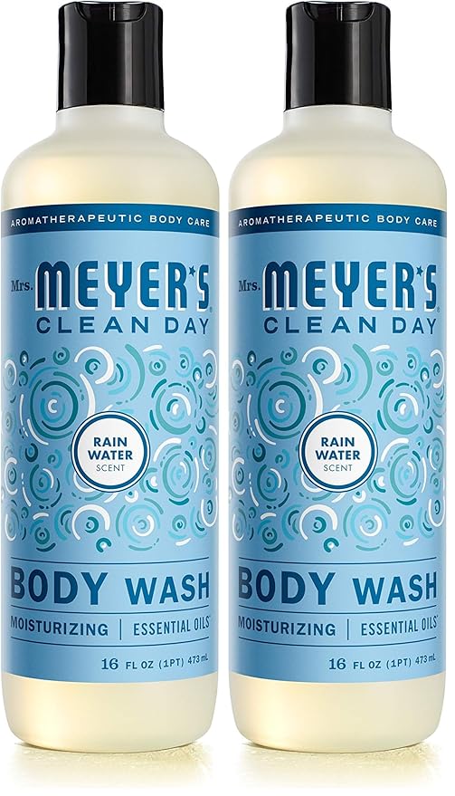 Mrs. MEYER'S CLEAN DAY Moisturizing Body Wash for Women and Men, Shower Gel Formula Made with Essential Oils, Rain Water, 16 oz (Pack of 2)