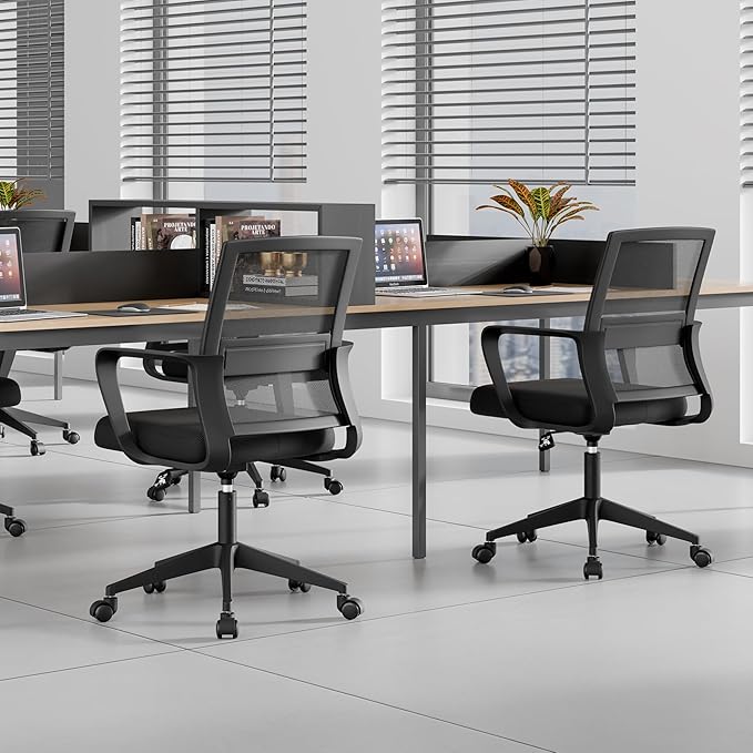 SUKIDA Desk Chair Mesh Office Chair with Upholstery Executive Office Chair with Armrests, Mid-Back Task Chair Height-Adjustable Computer Chair, Black