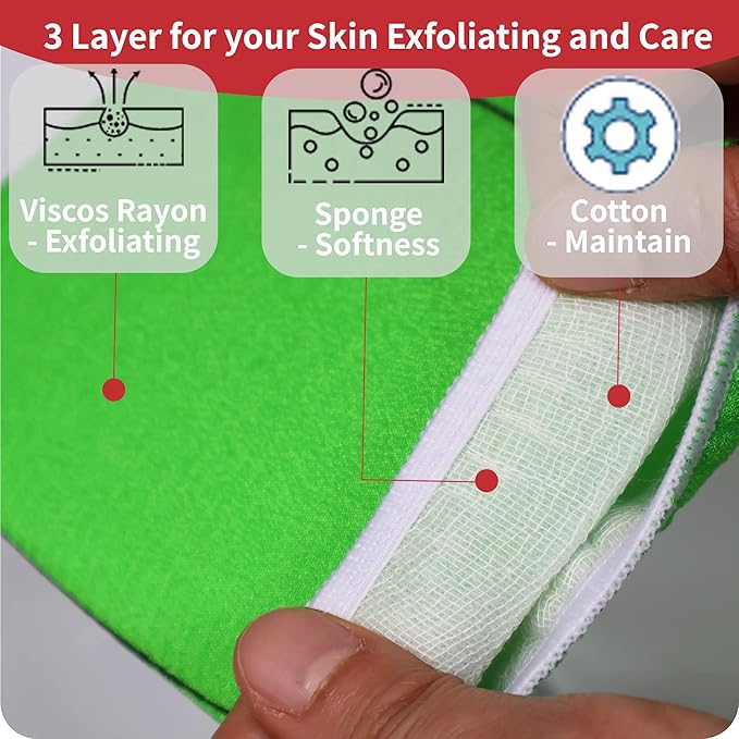 Korean Asian Exfoliating Bath Washcloths Mitt Scrub for Body washcloth Glove Premium Viscose Rayon Towel Korea Made(4 pcs of Glove Exfoliating Mitts)