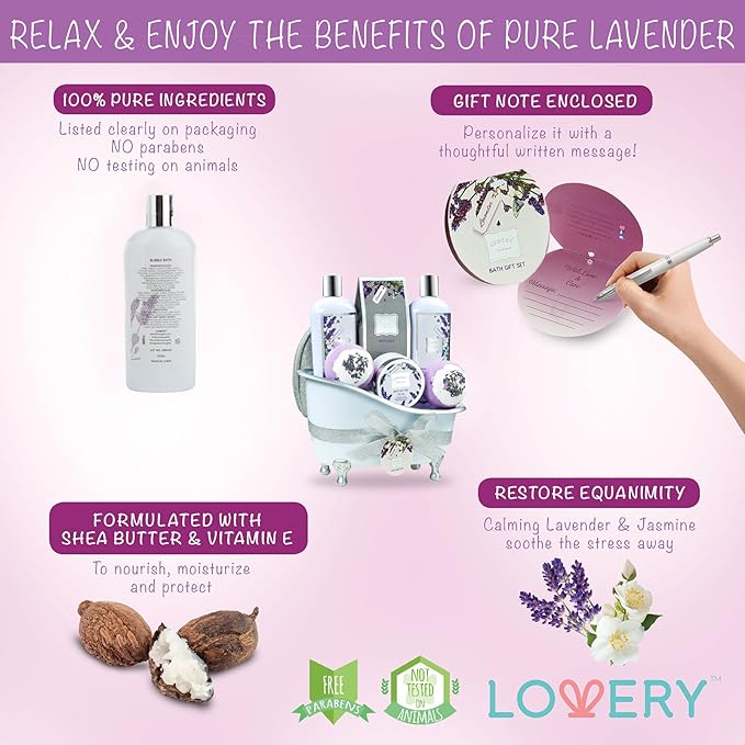 Gift Baskets for Women Bath Gift Set for Women, Bath and Body Spa Set Lavender and Jasmine with Large Bath Bombs, Salts, Shower Gel, Body Butter Lotion, Bath Oil, Bubble Bath, Loofah & More