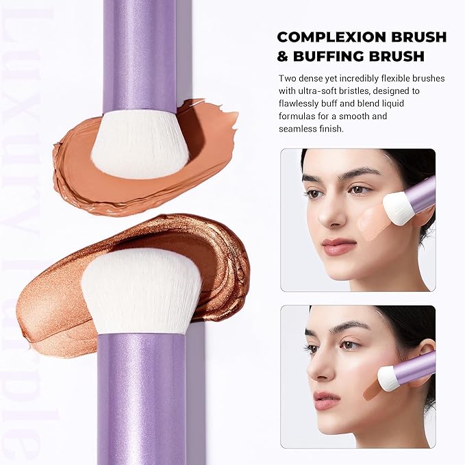 Jessup 4pcs Essential Face Brush Set, Kabuki Brushes for Foundation Contour Blush & Highlighter, Ultra-Soft Synthetic Fiber, Cruelty-Free, Perfect for Clean Girl Look, Luxury Purple T517