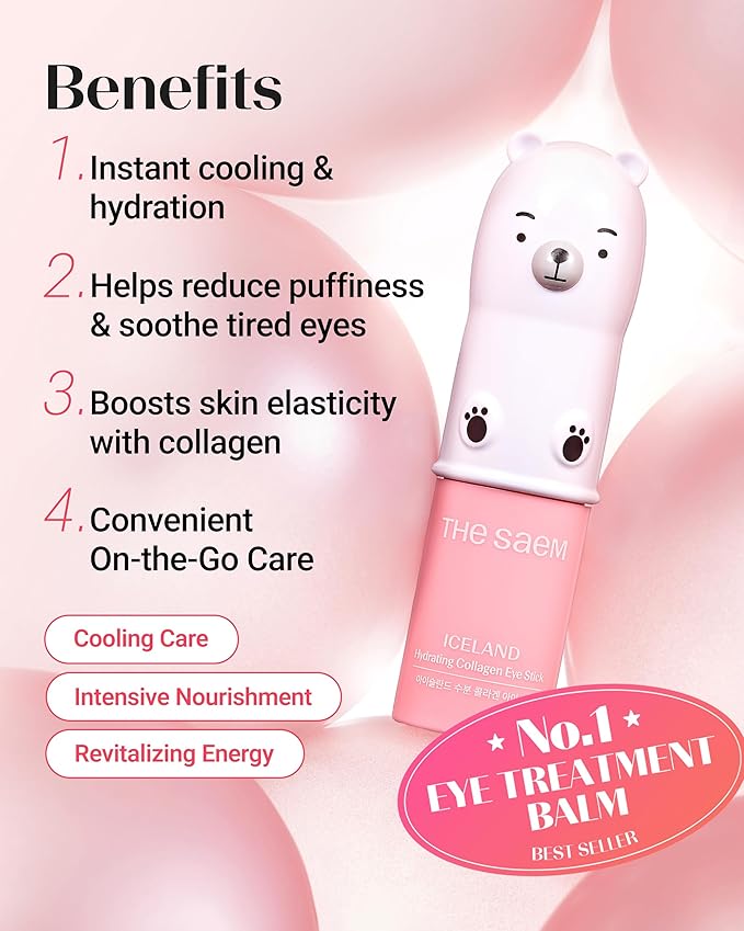 THESAEM Iceland Hydrating Collagen Eye Stick 0.38 oz 2 Pack - Anti-wrinkle Moisturizing Eye Balm for Saggy Skin – Under Eye Treatment - Balm to Smooth Skin Texture - Rose Scent