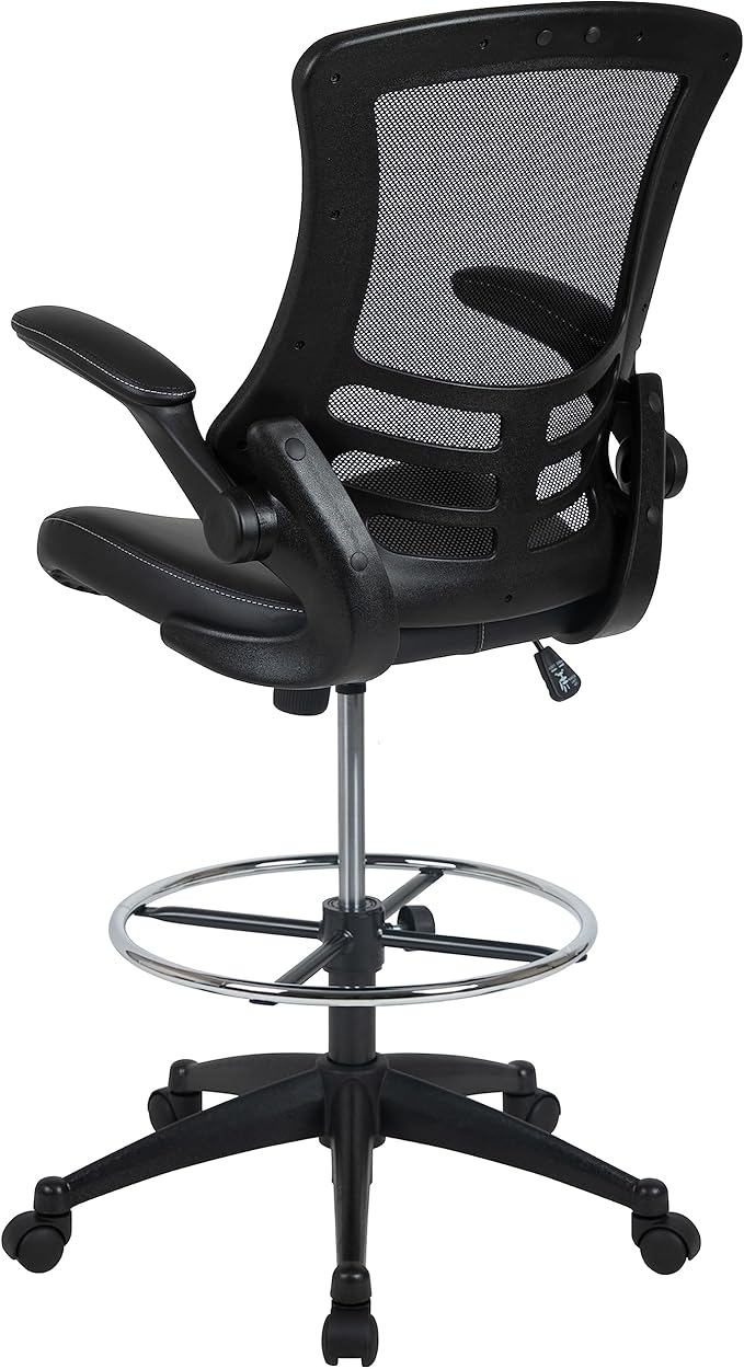 Flash Furniture Kelista Mid-Back Swivel Office Chair with Adjustable LeatherSoft Seat Height, Ergonomic Mesh Chair with Flip-Up Arms, Black