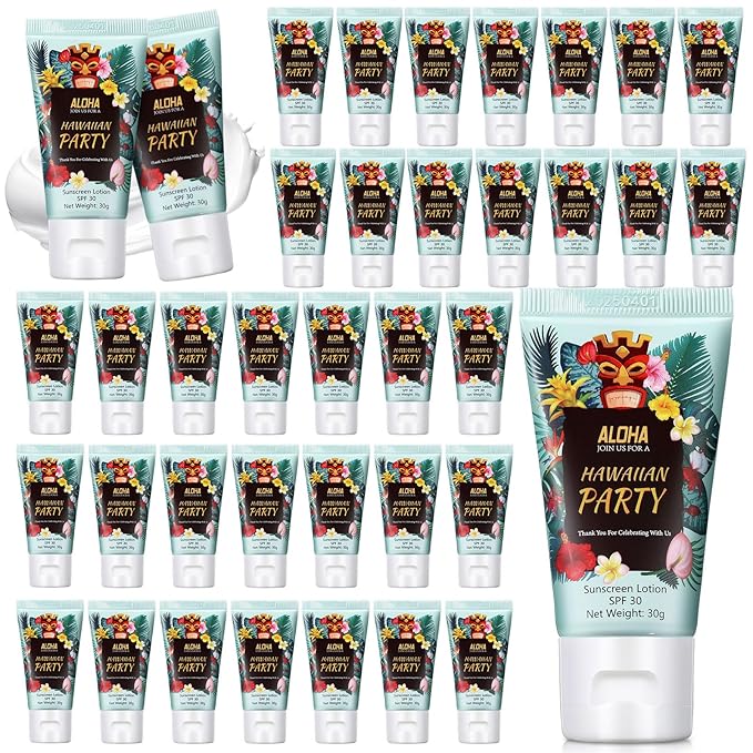 36 Pcs Mini Sunscreen Bulk for Summer Party Wedding SPF 30 Water Resistant Sunscreen Lotion Bulk 1oz Travel Size for Thank You Gifts Wedding Party Supplies (Hawaiian)