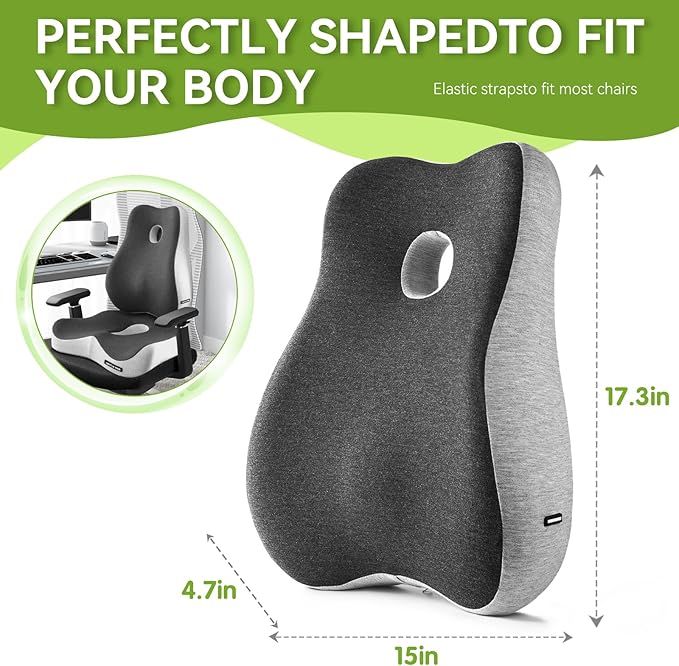Seat Cushion & Lumbar Support Pillow Set for Office Chair, Back Pain, and Tailbone Discomfort with Lumbar Support Pillow and Seat Cushion - Perfect for Home, Office, and Gaming Chairs Chair Cushion