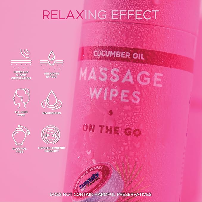 Handy Towel Body Care Massage Wipes Boost Blood Flow with Rubbing, Revitalization Hydrating Cucumber Oil Travel Size Magic Towelettes, Body Relaxation Skin Revitalization Individual Capsules, 8 Count