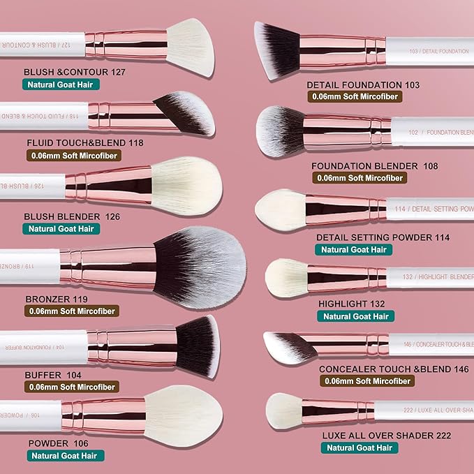 Pro makeup Artist Brushes Set 32Pcs Luxury Goat Hair Horse hair Makeup Brush Set eye and face brushes for every possibility By Bueart Design (Pearl White)